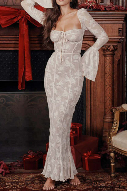 Vintage Cream Stylish Lace Maxi Dress Dresses