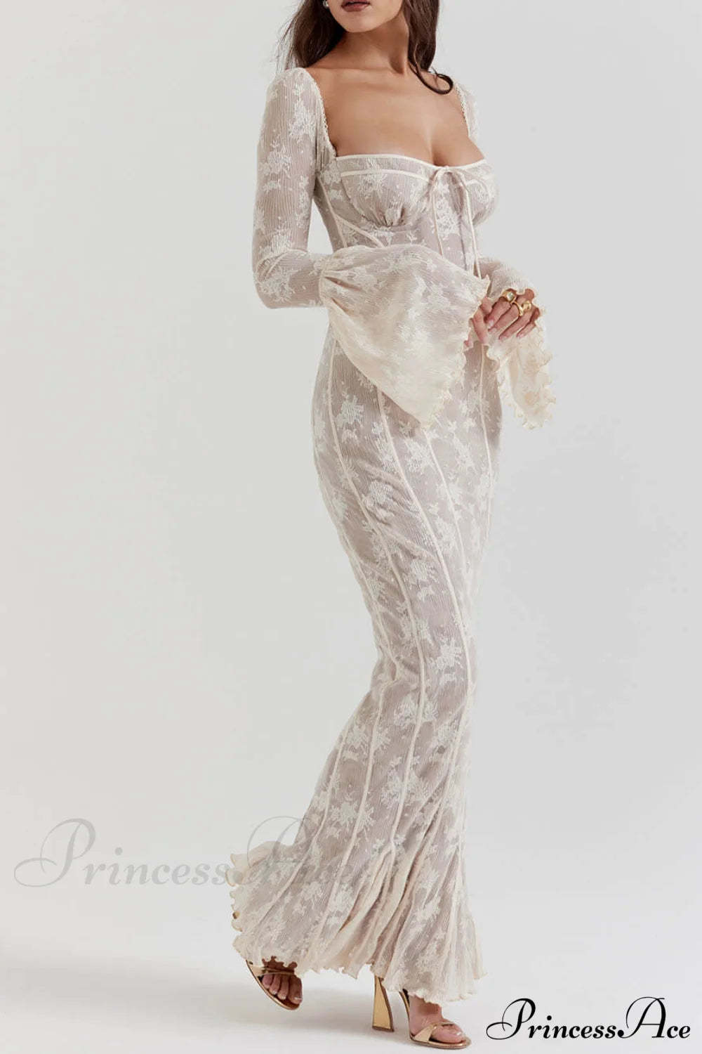 Vintage Cream Stylish Lace Maxi Dress Dresses