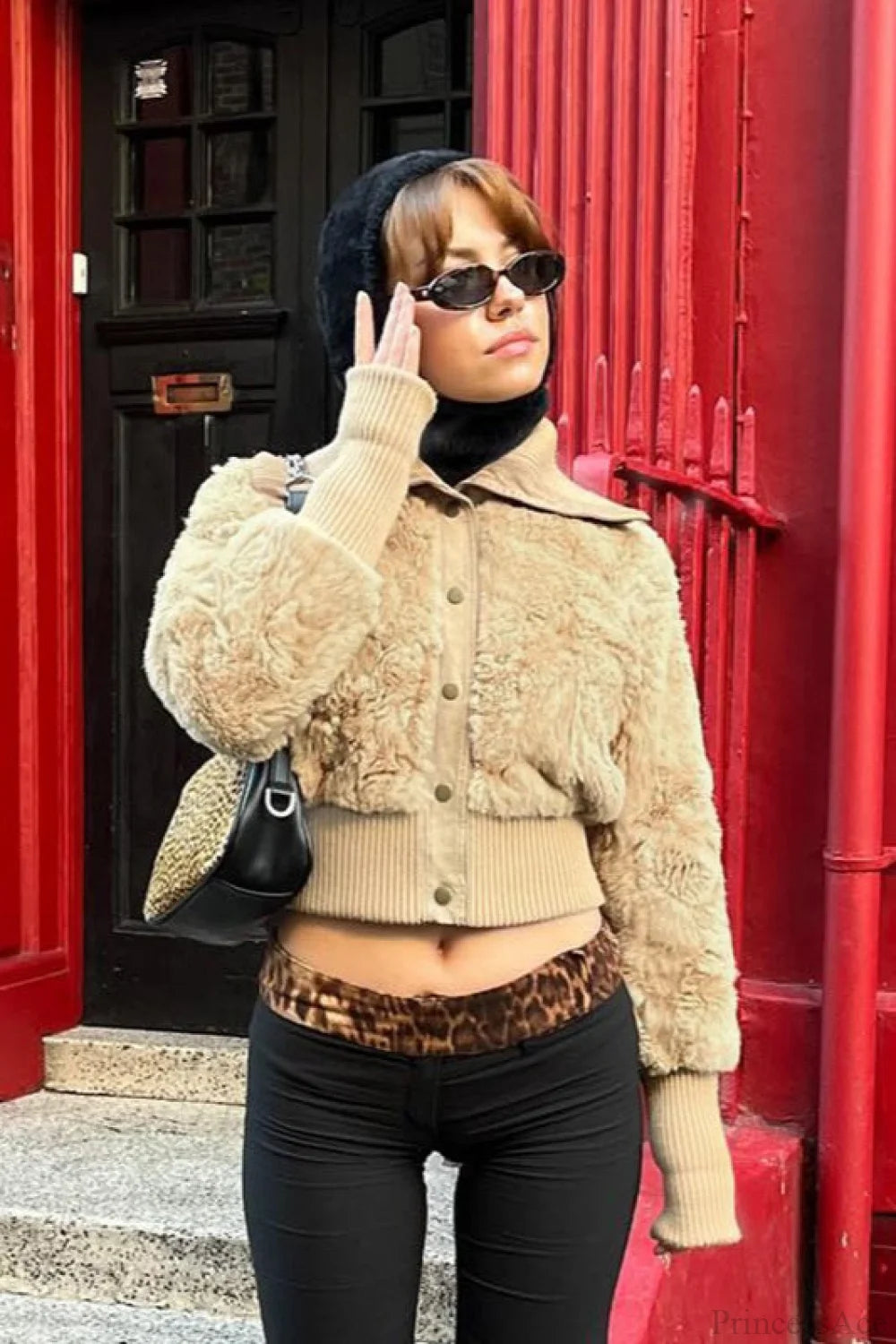 Vintage Cropped Fuzzy Wide Lapel Single Breasted Waist-Cinched Coat