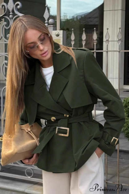 Vintage Double Breasted Belted Mid Length Coat Green / S