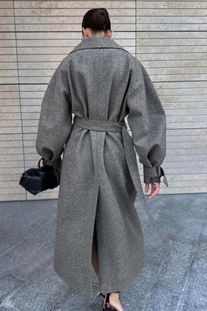 Vintage Elegant Wool Tie Waist Relaxed Overcoat