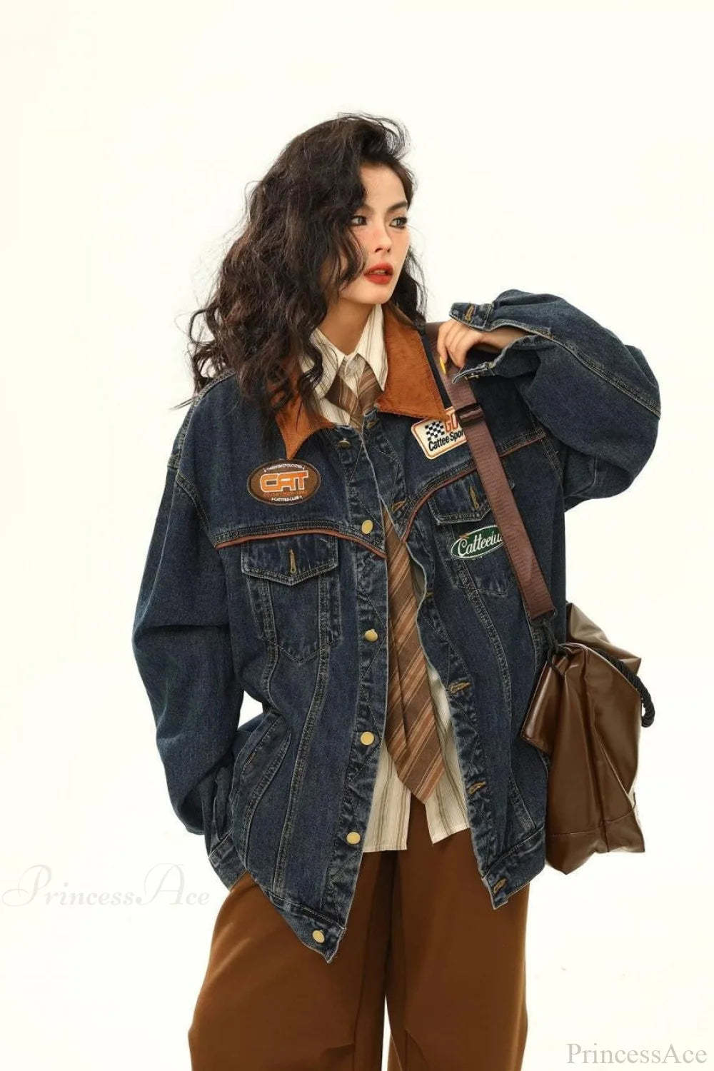 Vintage Embroidered Denim Loose Lapel Utility Jacket