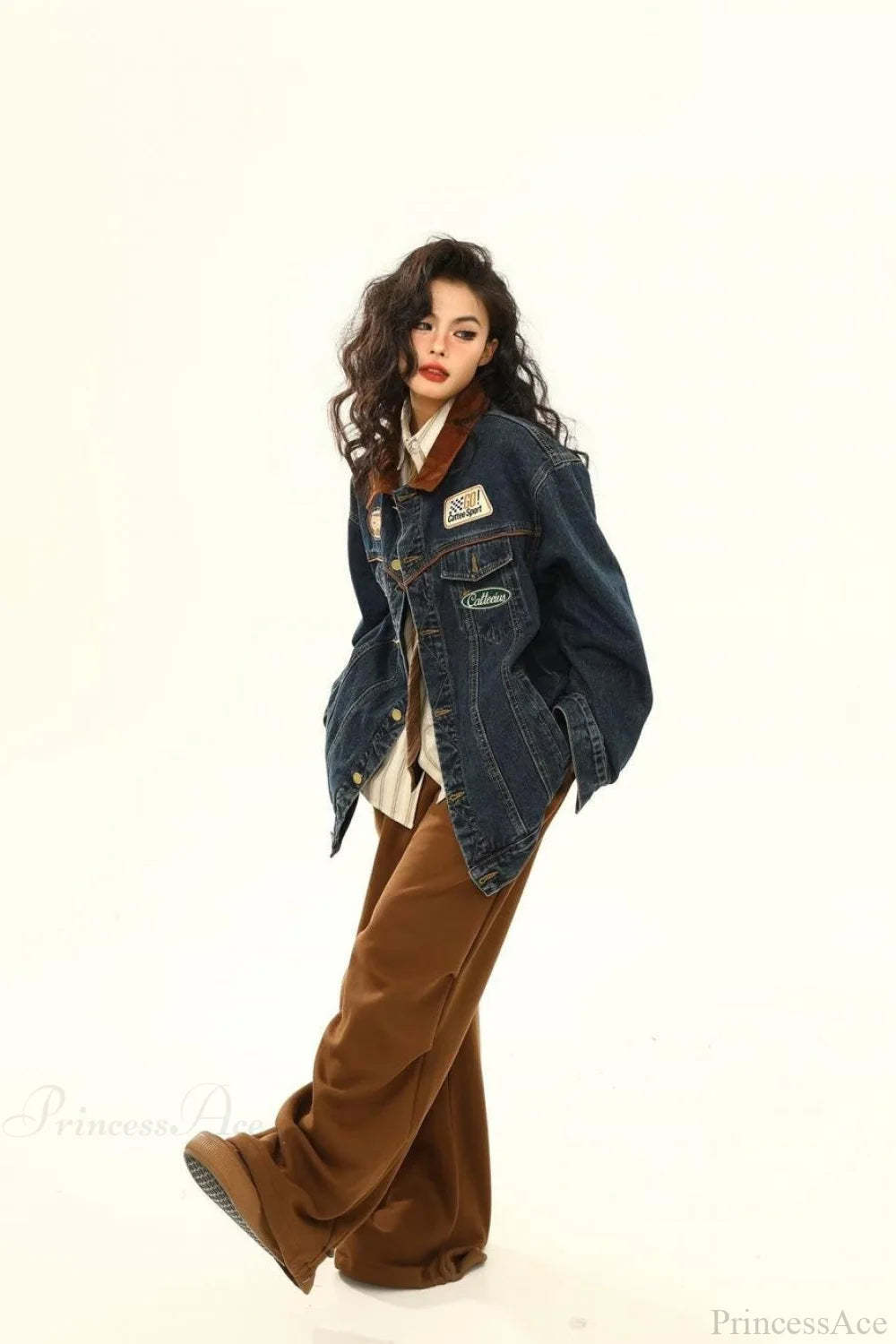 Vintage Embroidered Denim Loose Lapel Utility Jacket