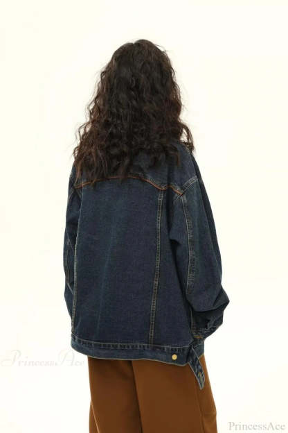 Vintage Embroidered Denim Loose Lapel Utility Jacket