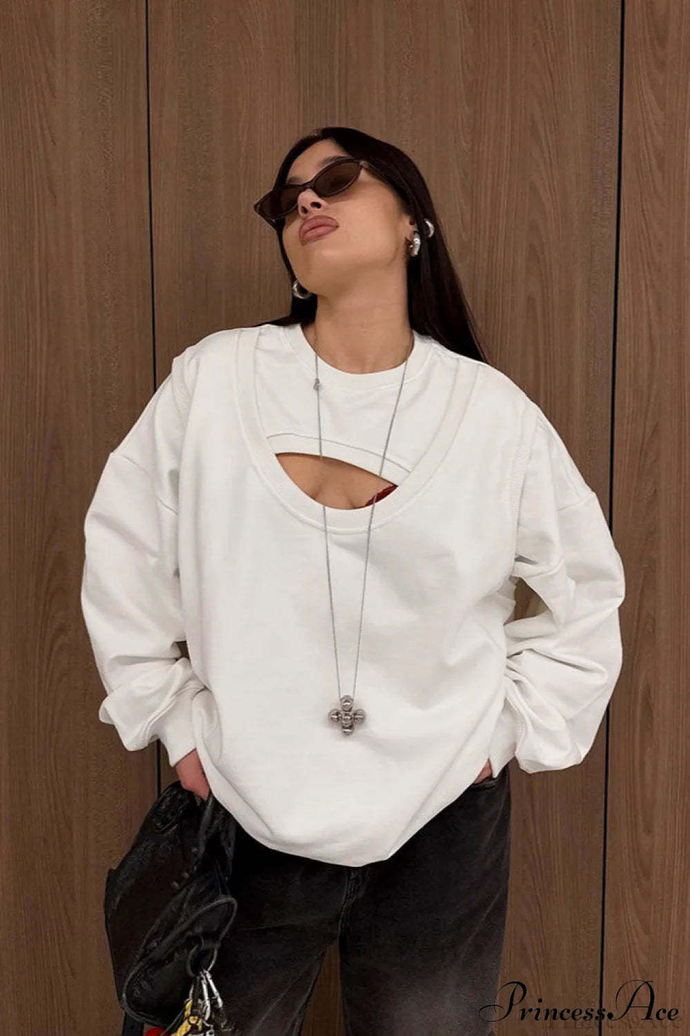 Vintage Fake Two Piece Cutout Loose Sweatshirt