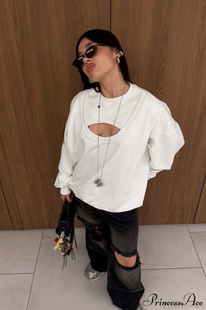 Vintage Fake Two Piece Cutout Loose Sweatshirt