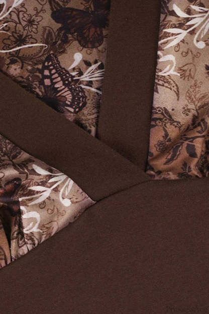 Vintage Floral Print V-neck Slim Sexy Long Sleeve Tee