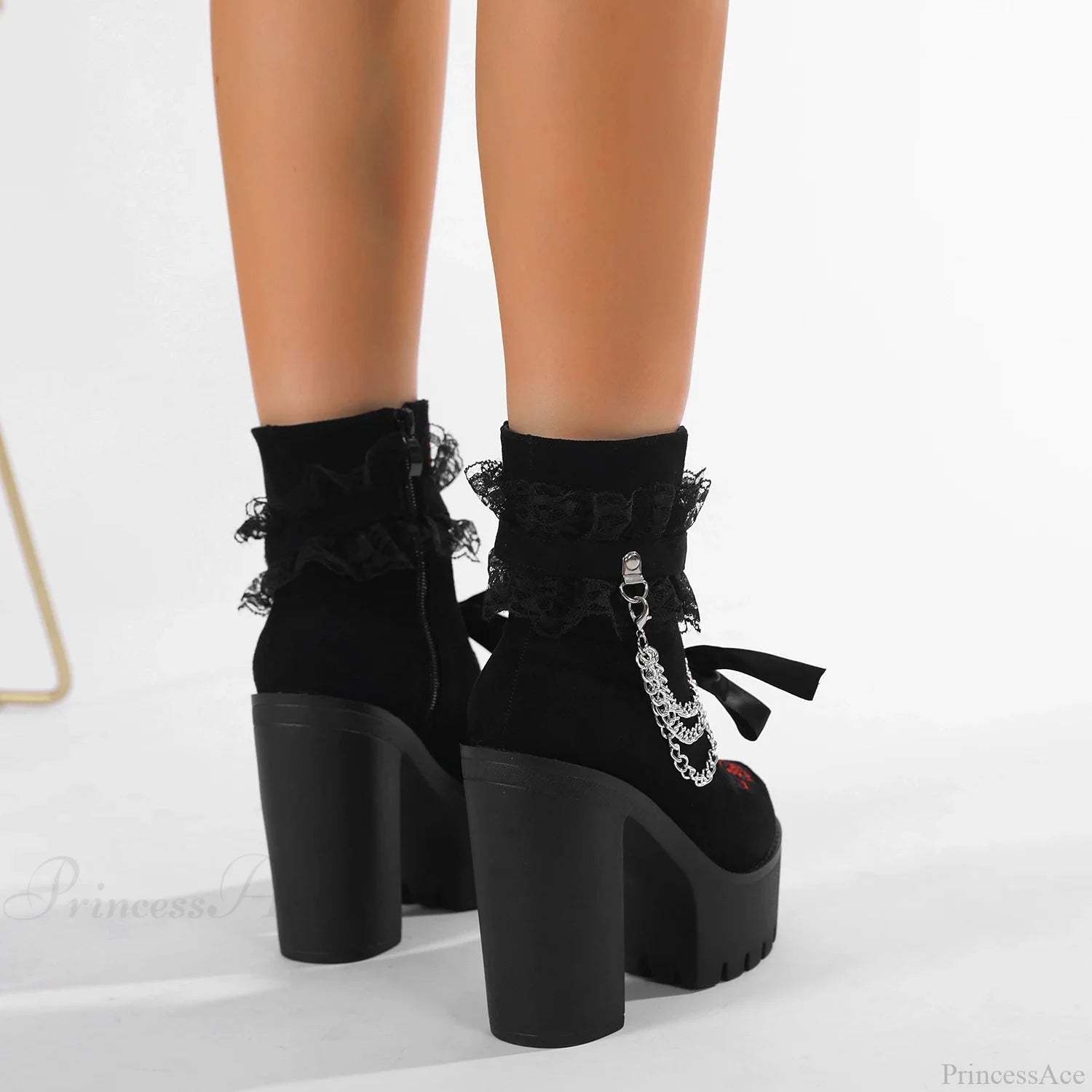 Vintage Gothic Lace Chunky Heel Boot