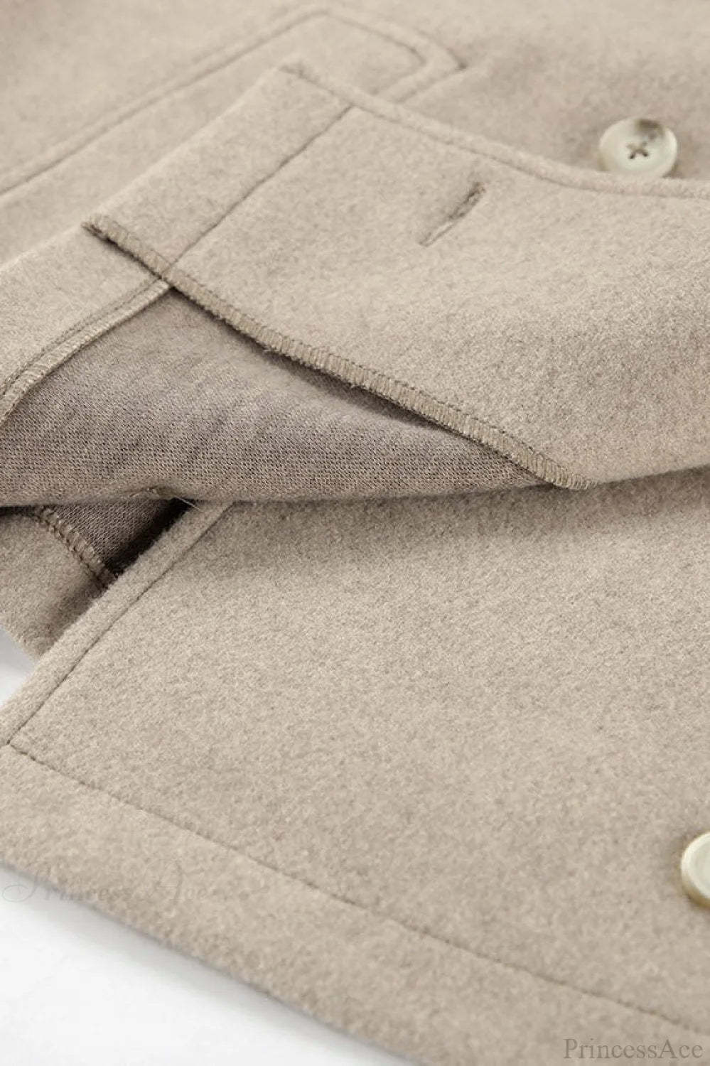 Vintage Khaki Double Breasted Thickened Wool Blend Coat