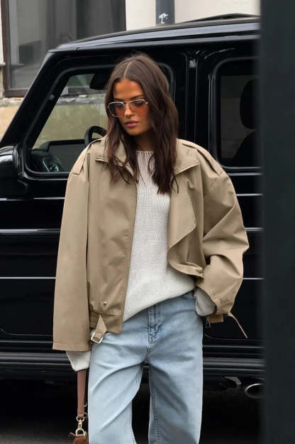 Vintage Khaki Lapel Trench Loose Jacket