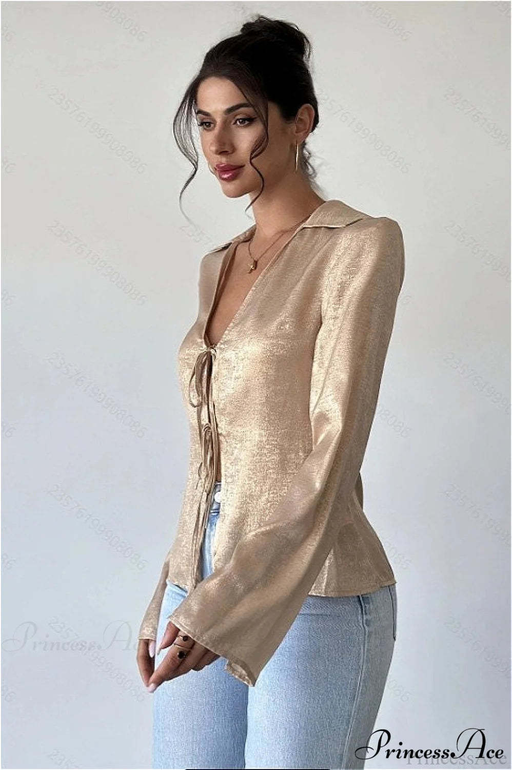 Vintage Long Sleeve V Neck Blouse