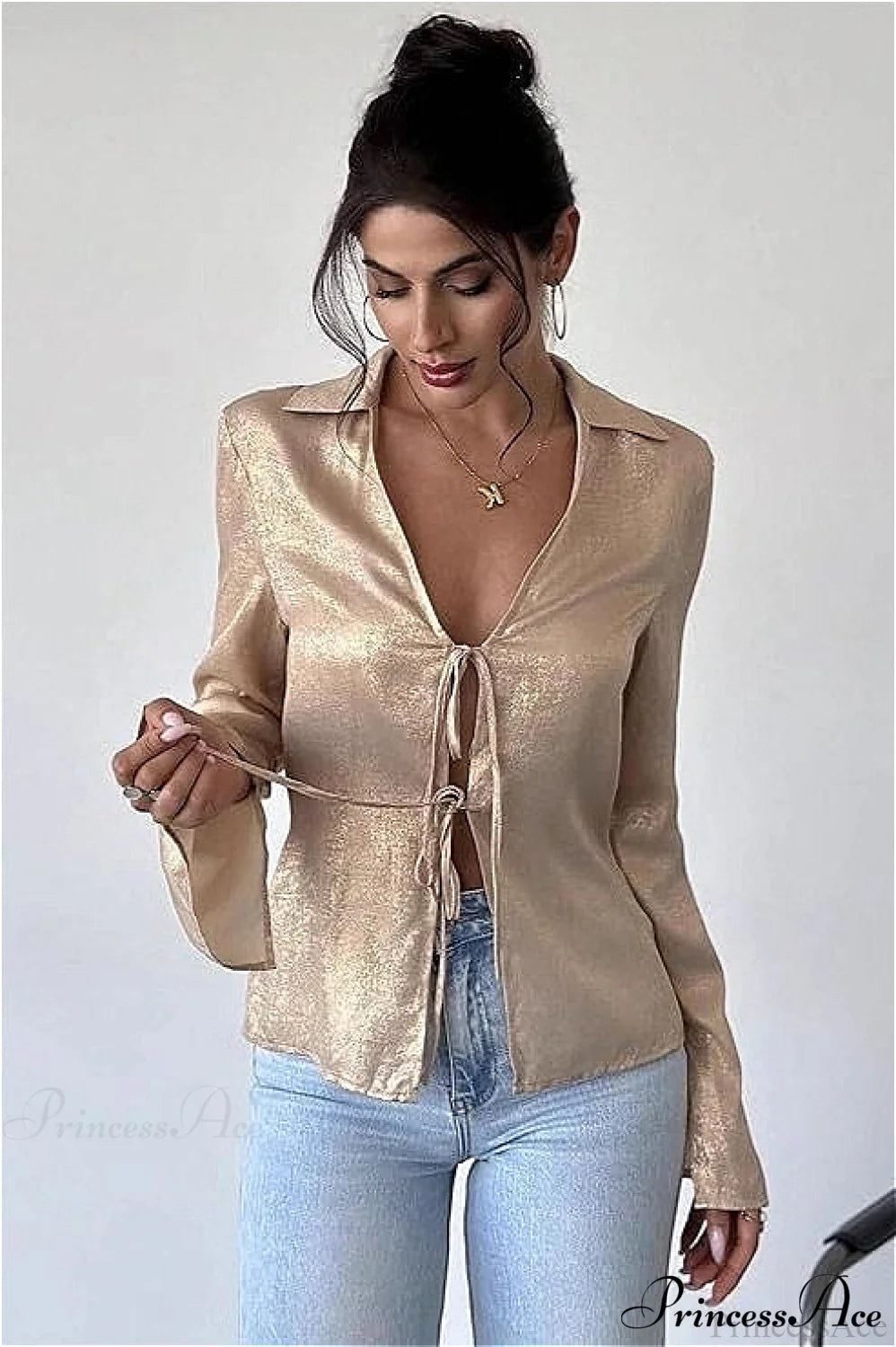 Vintage Long Sleeve V Neck Blouse