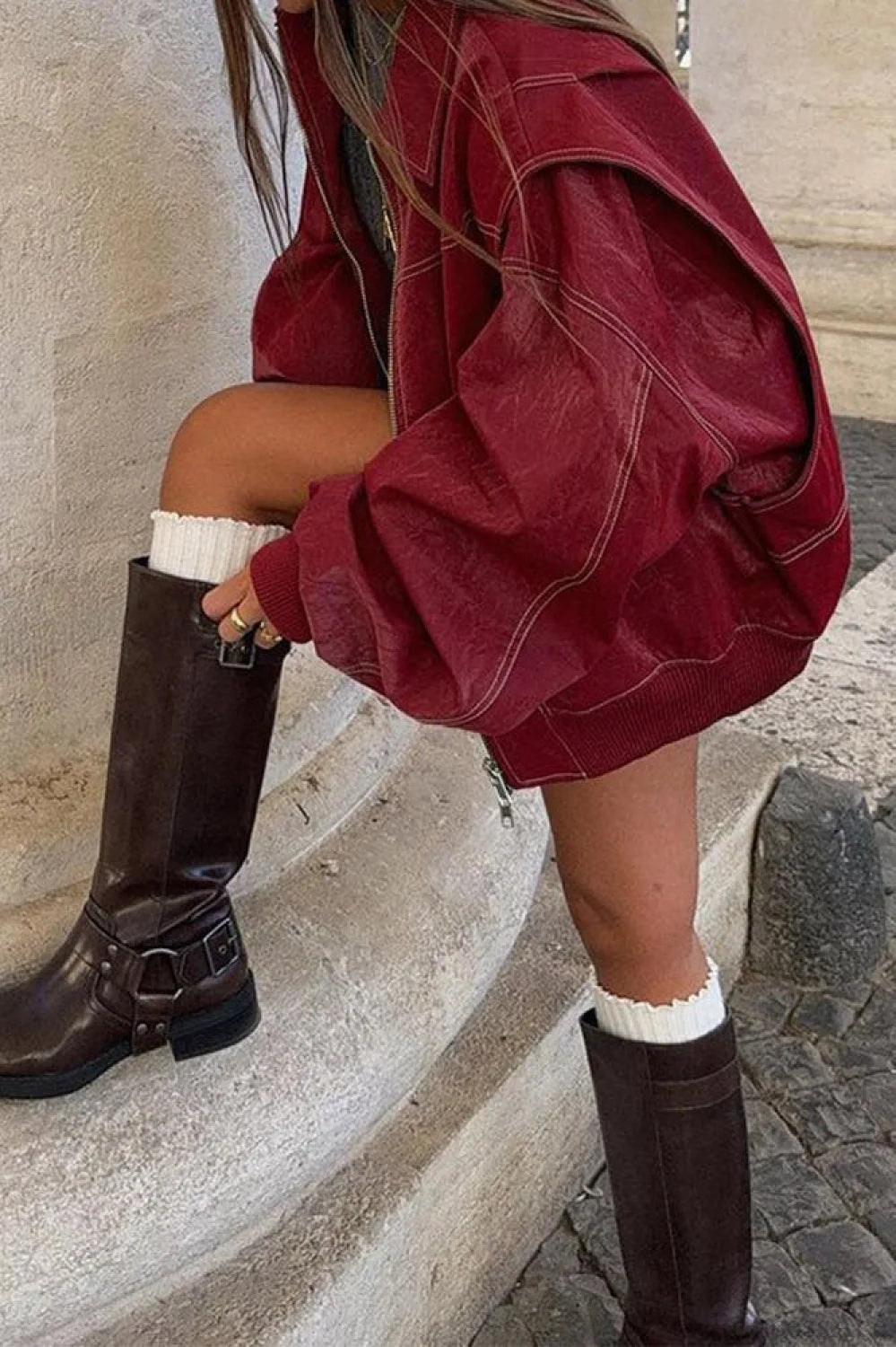 Vintage Loose Long Sleeve Lapel Leather Jacket