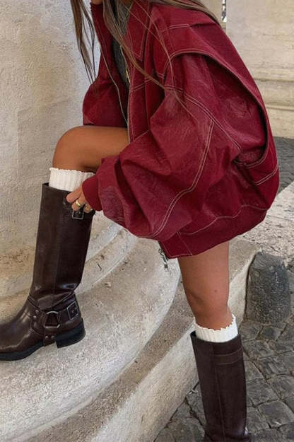 Vintage Loose Long Sleeve Lapel Leather Jacket