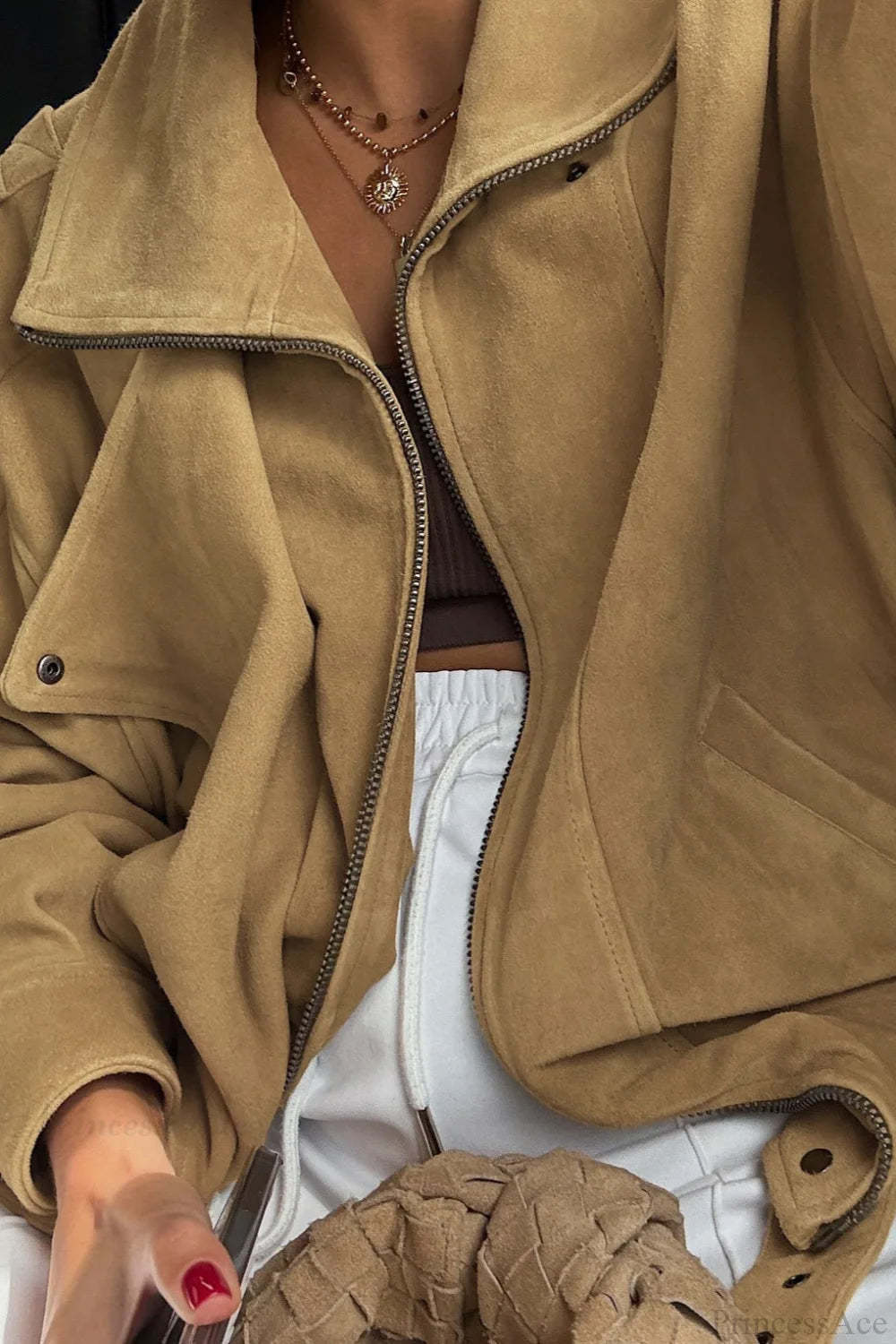 Vintage Matte Elegant Suede Jacket Khaki / S