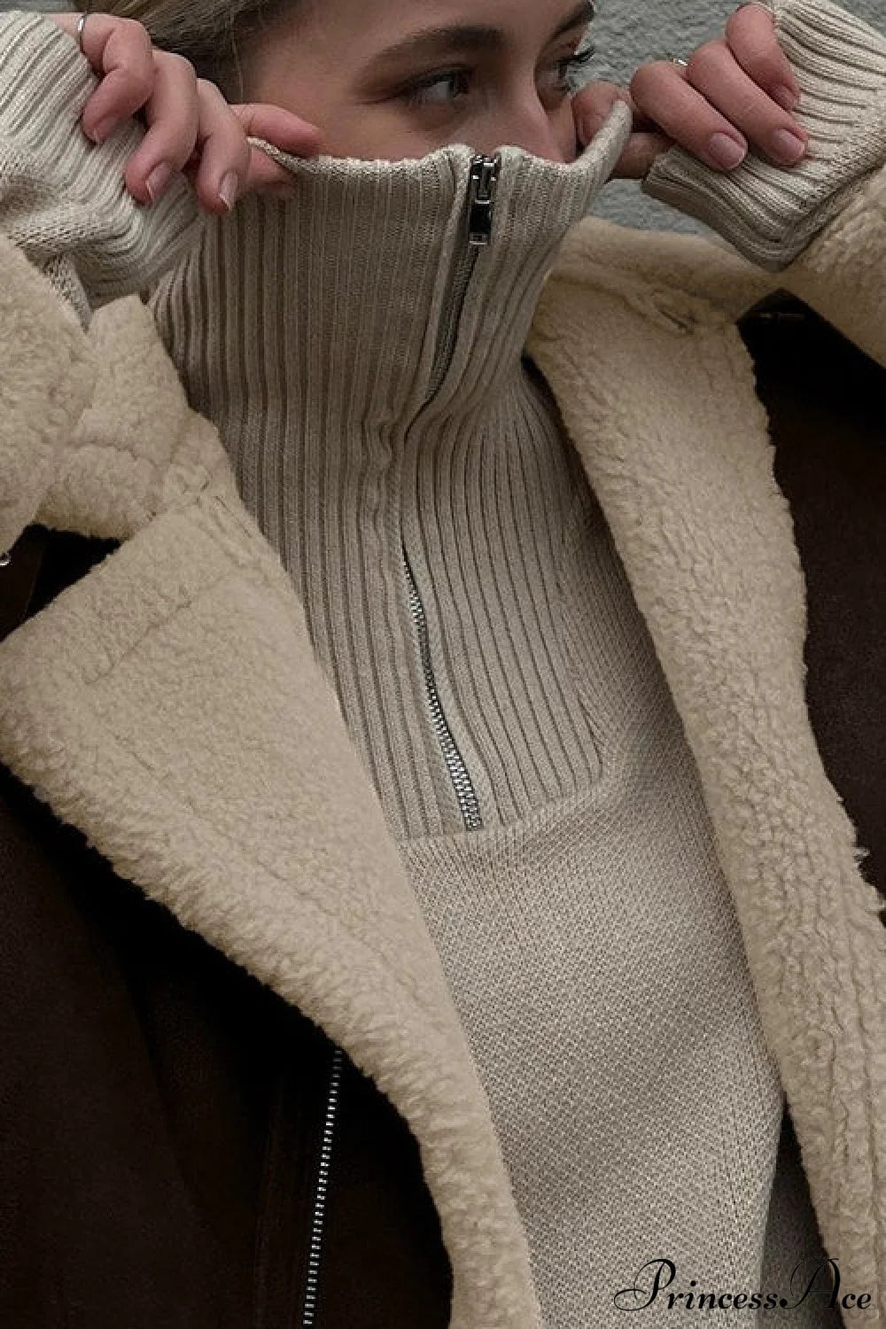 Vintage Oversized Suede Sherpa-Lined Coat