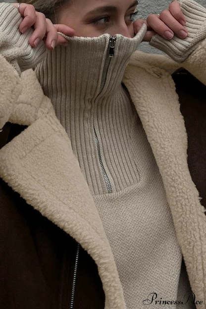 Vintage Oversized Suede Sherpa-Lined Coat