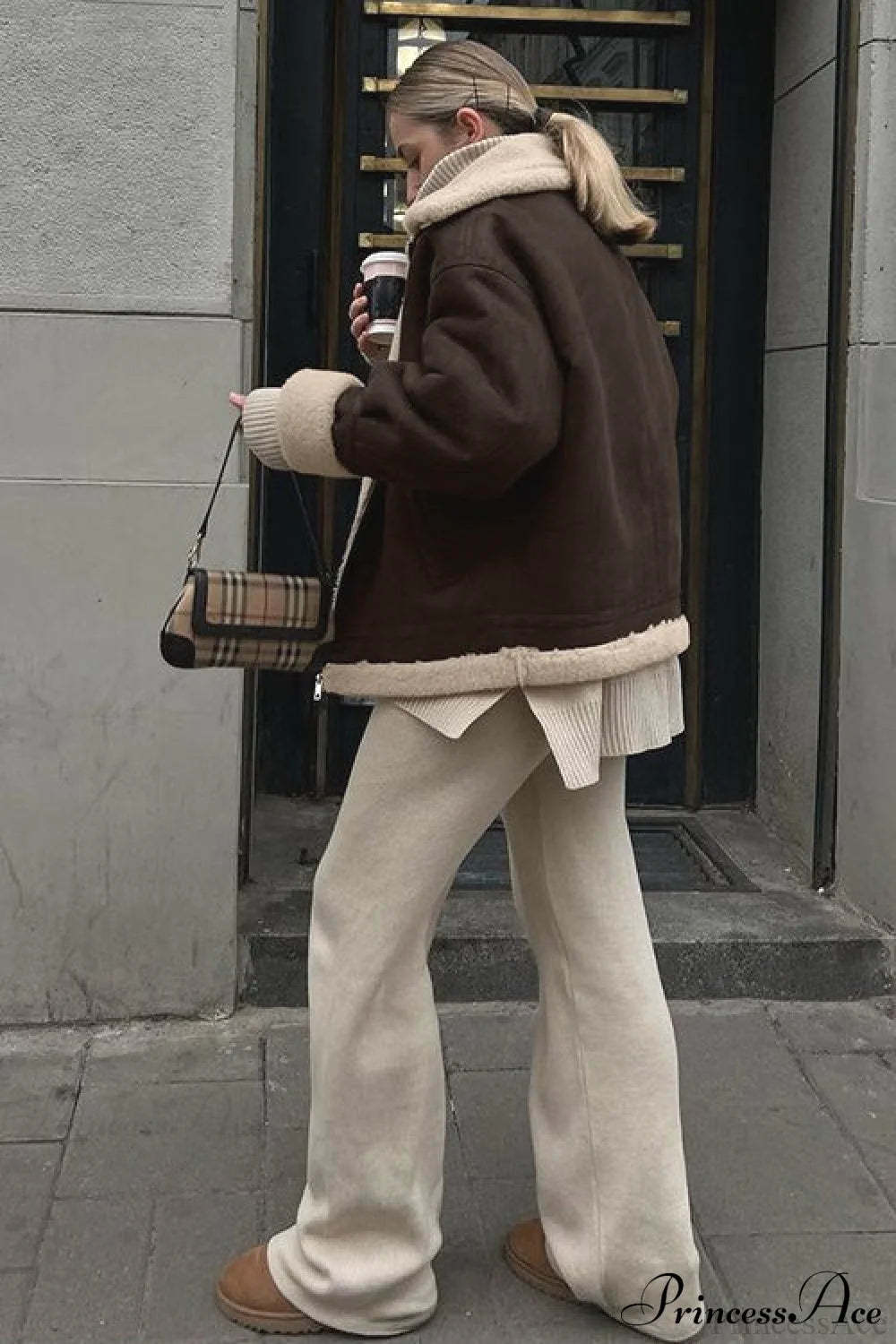 Vintage Oversized Suede Sherpa-Lined Coat