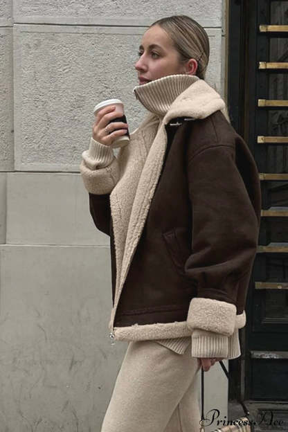Vintage Oversized Suede Sherpa-Lined Coat