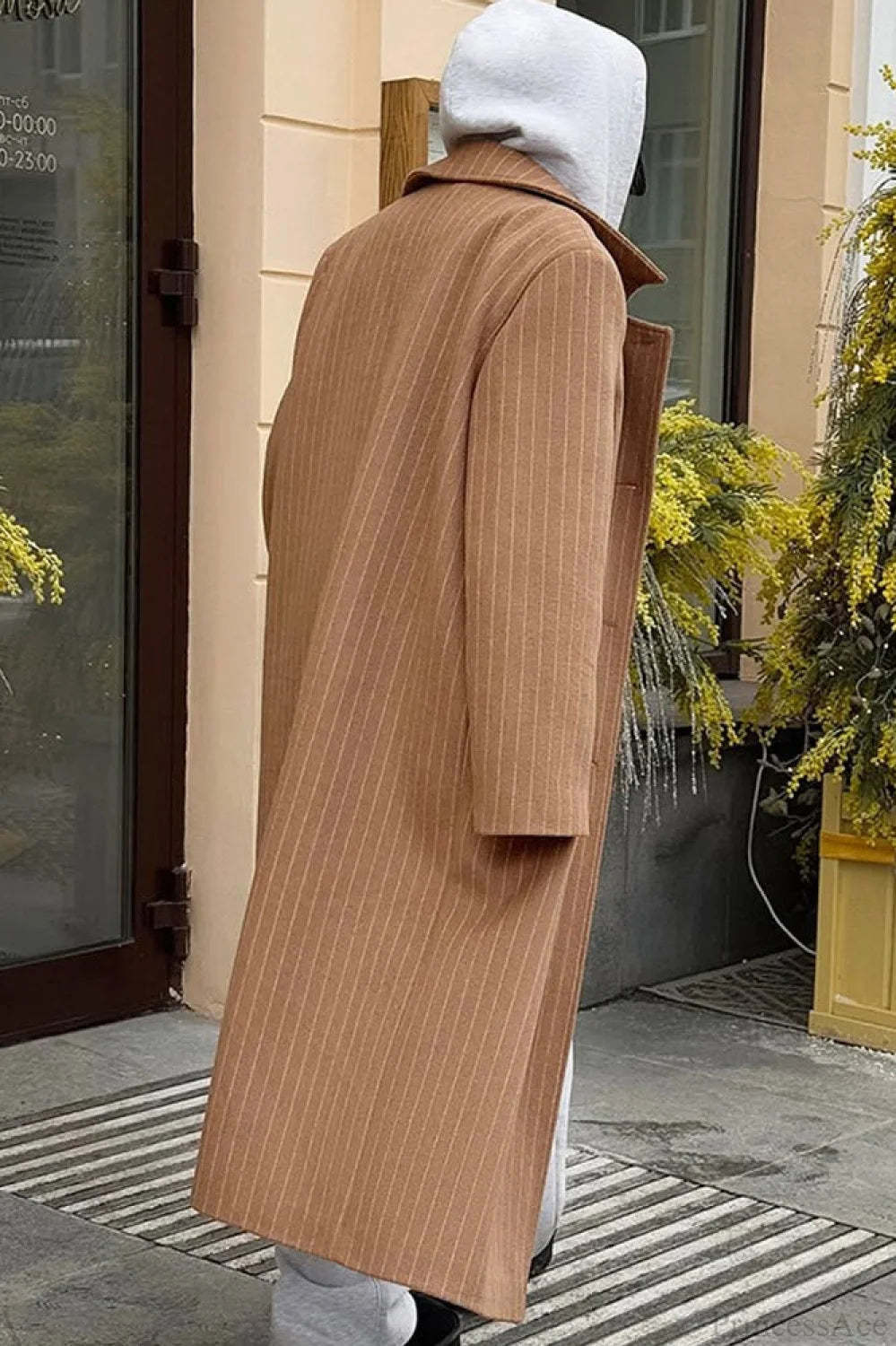 Vintage Pinstripe Notched Collar Wool Blend Overcoat