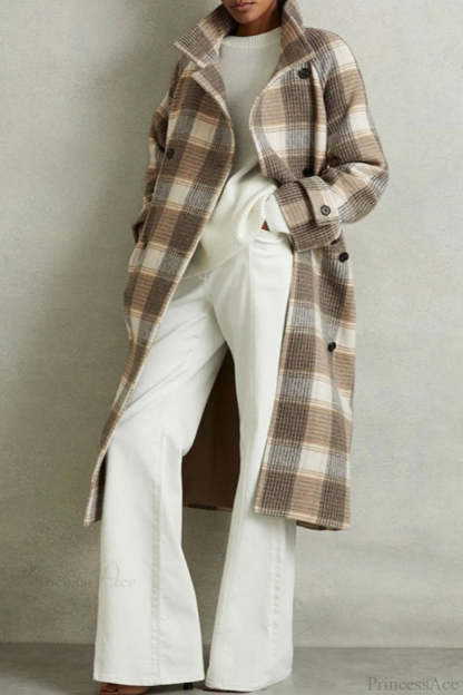 Vintage Plaid Belted Wool Coat Camel / S