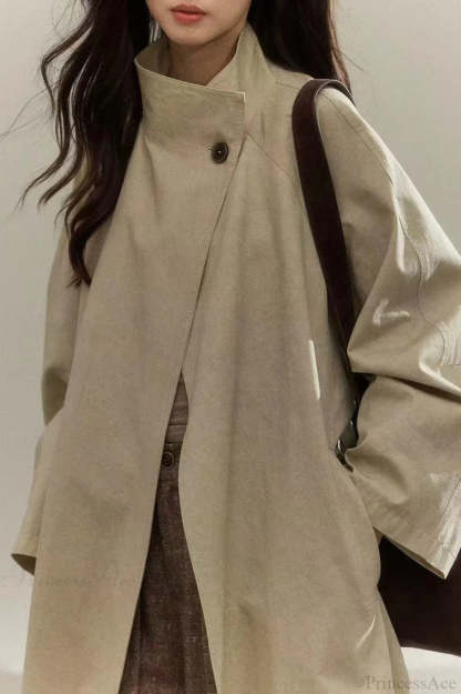 Vintage Purple Distressed Minimalist Overcoat Khaki / S