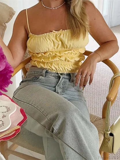 Vintage Ruched Solid Bow Slim Crop Top croptop-250126