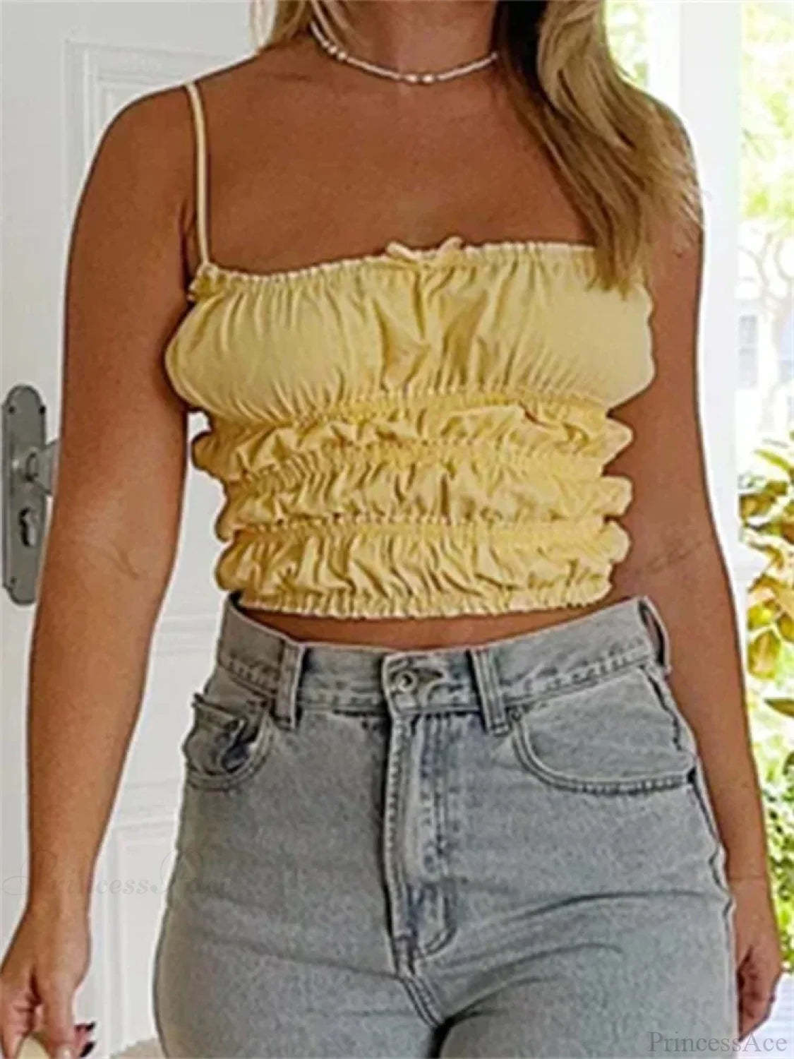 Vintage Ruched Solid Bow Slim Crop Top croptop-250126