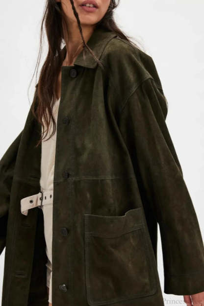 Vintage Simple Suede Single Breasted Jacket Army green / S