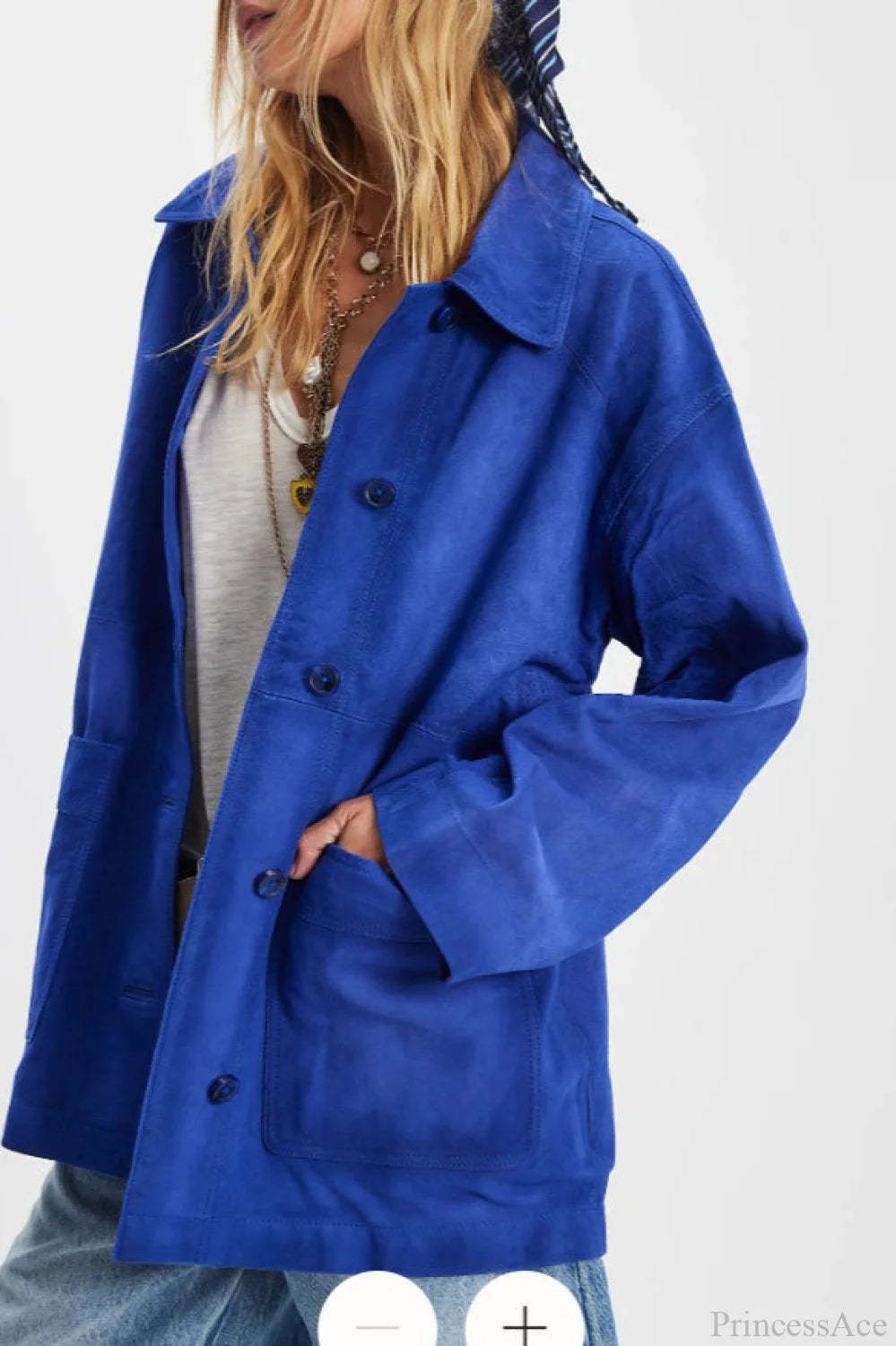 Vintage Simple Suede Single Breasted Jacket Blue / S