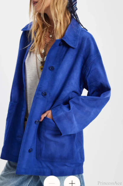 Vintage Simple Suede Single Breasted Jacket Blue / S