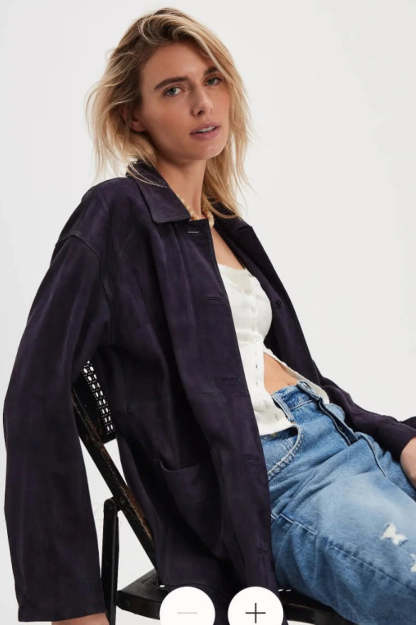 Vintage Simple Suede Single Breasted Jacket Navy blue / S