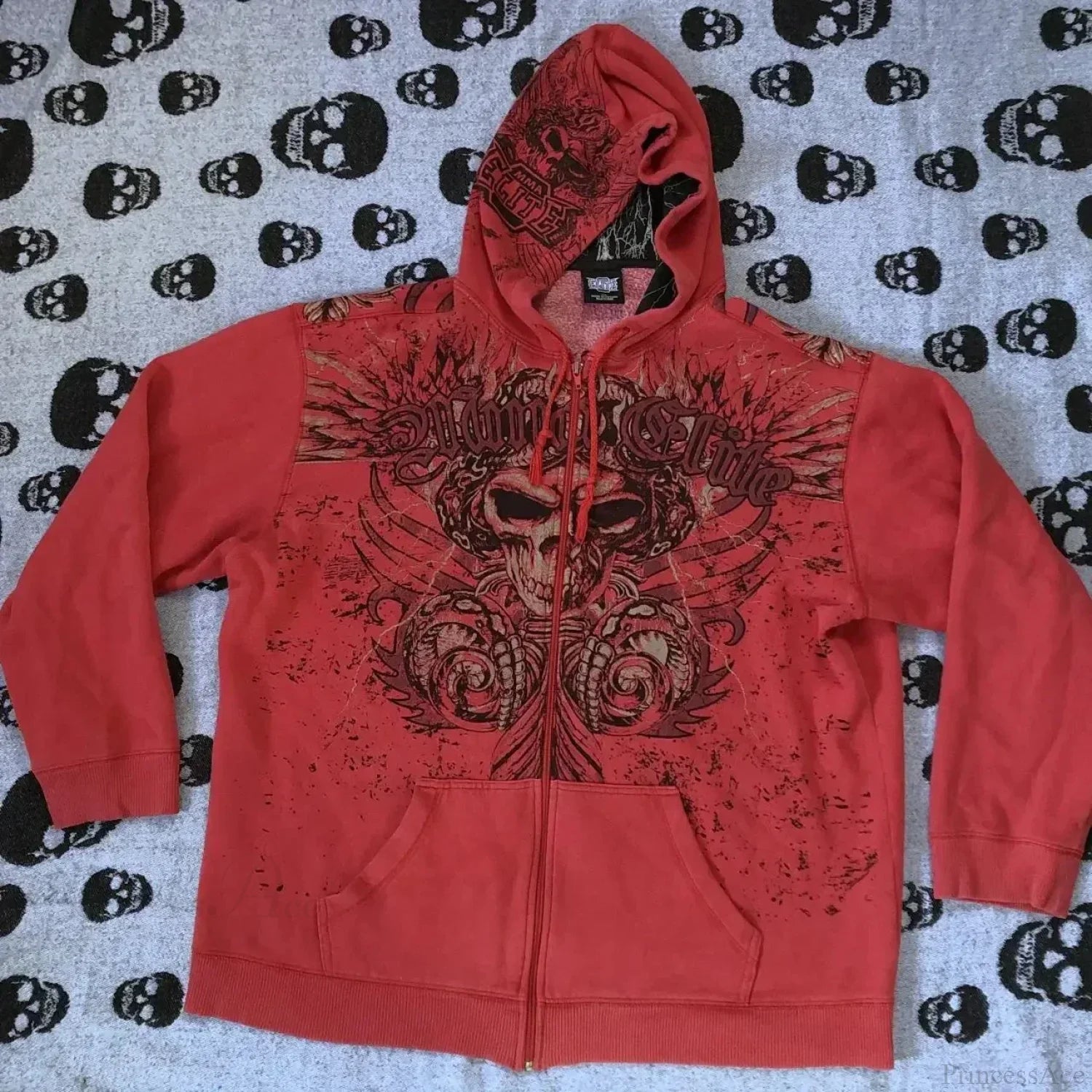 Vintage Skull Wing Zip Up Hoodie red 1 / M