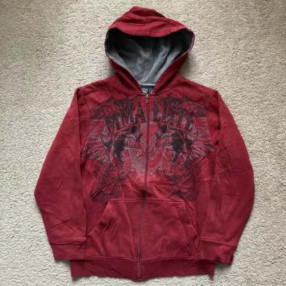 Vintage Skull Wing Zip Up Hoodie red / M