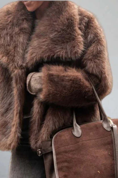 Vintage Solid Color Faux Fur Minimalist Coat