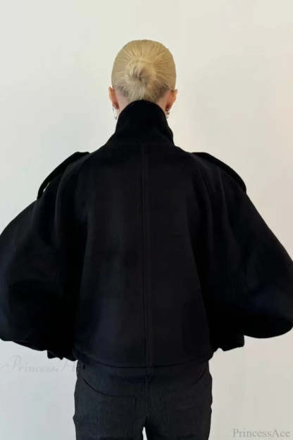 Vintage Stand Collar Buttoned Short Wool Coat