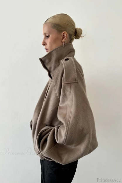 Vintage Stand Collar Buttoned Short Wool Coat