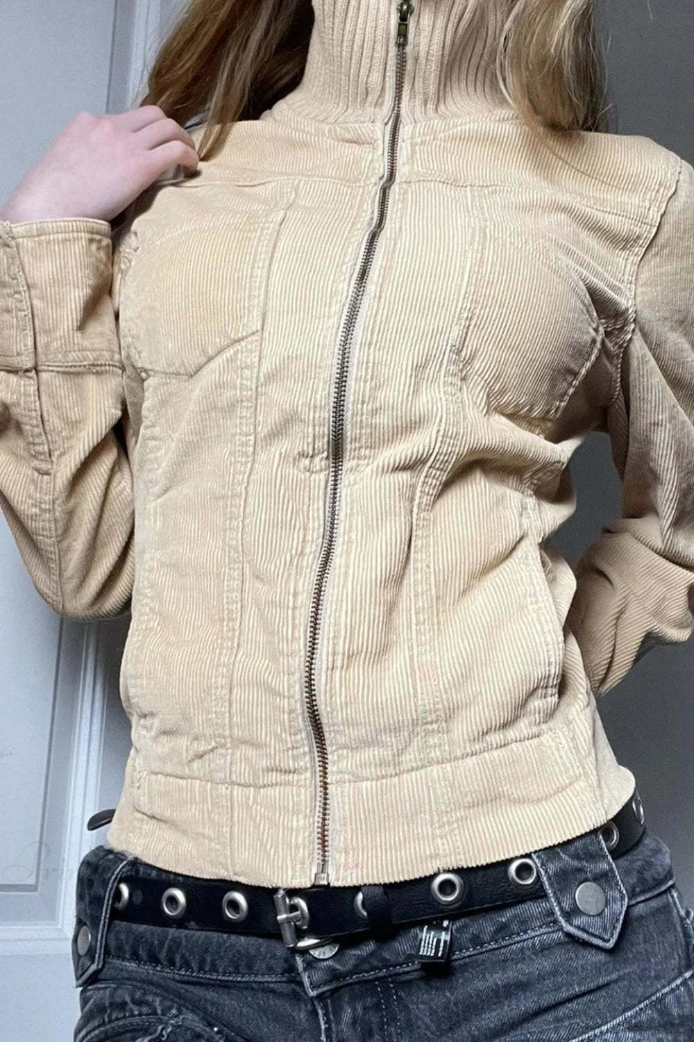 Vintage Streetwear Utility Solid Lapel Pocket Jacket Khaki / S