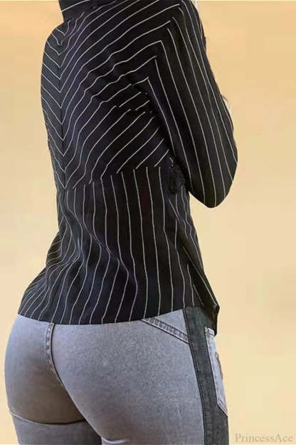 Vintage Striped Lace Contrast Blouse