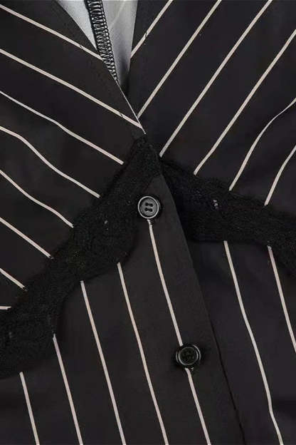 Vintage Striped Lace Contrast Blouse