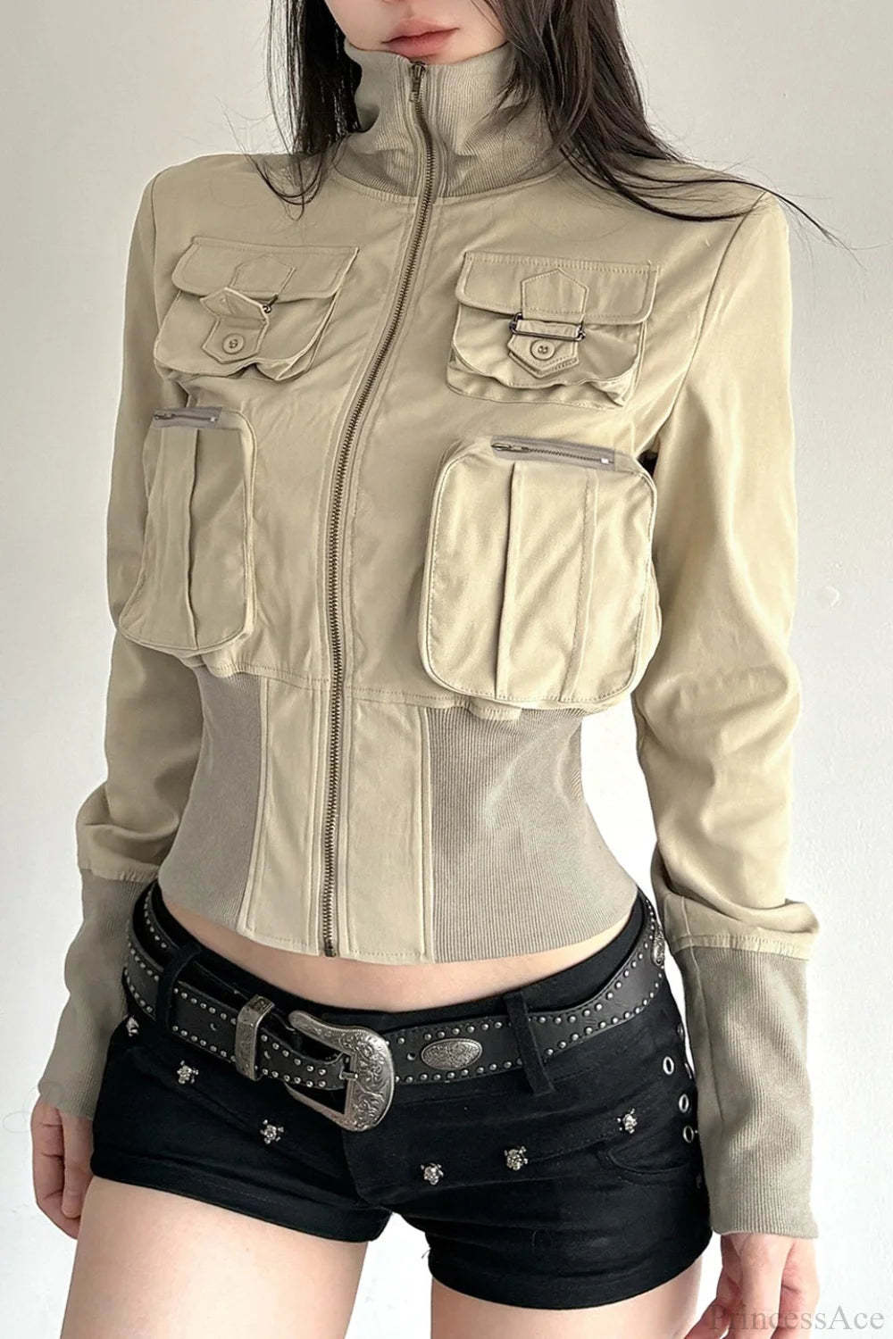 Vintage Utility Long Sleeve Ribbed Jacket