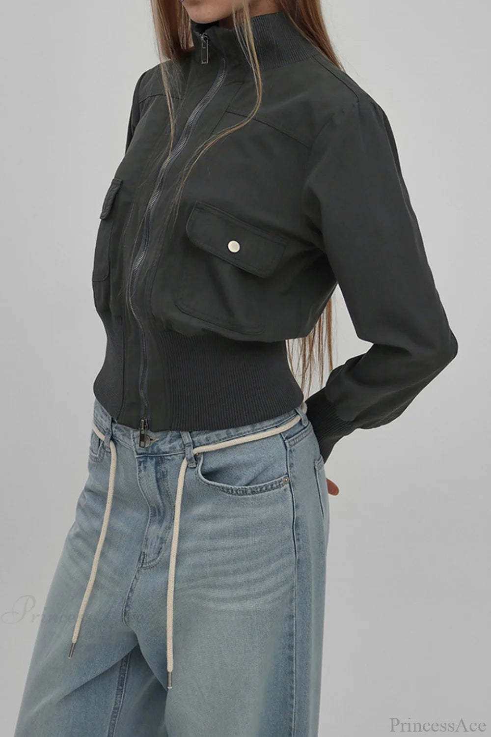 Vintage Utility Ribbed Pockets Jacket Black / S