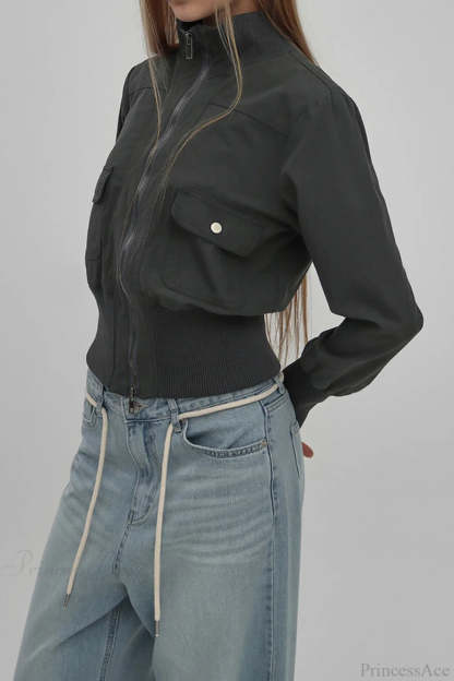 Vintage Utility Ribbed Pockets Jacket Black / S