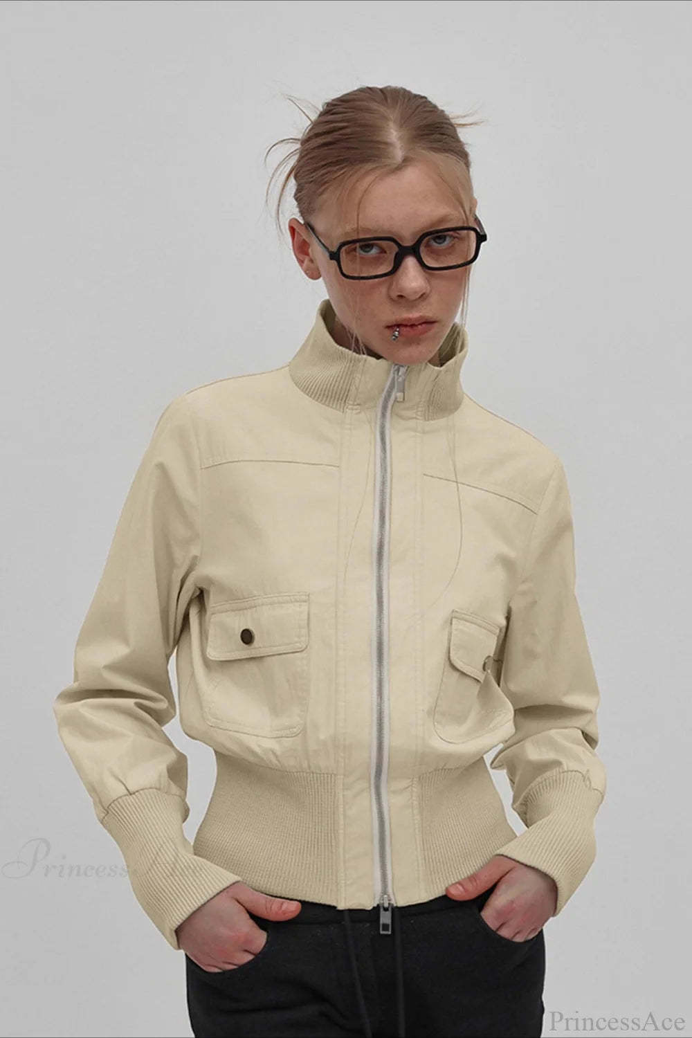 Vintage Utility Ribbed Pockets Jacket Khaki / S