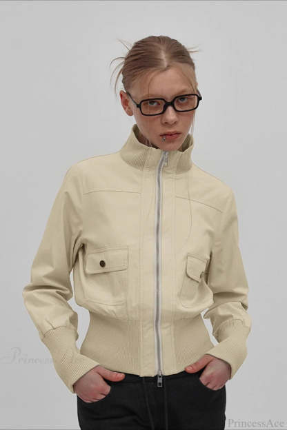 Vintage Utility Ribbed Pockets Jacket Khaki / S