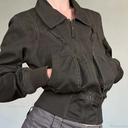 Vintage Utility Zip Slim Fit Pocket Jacket