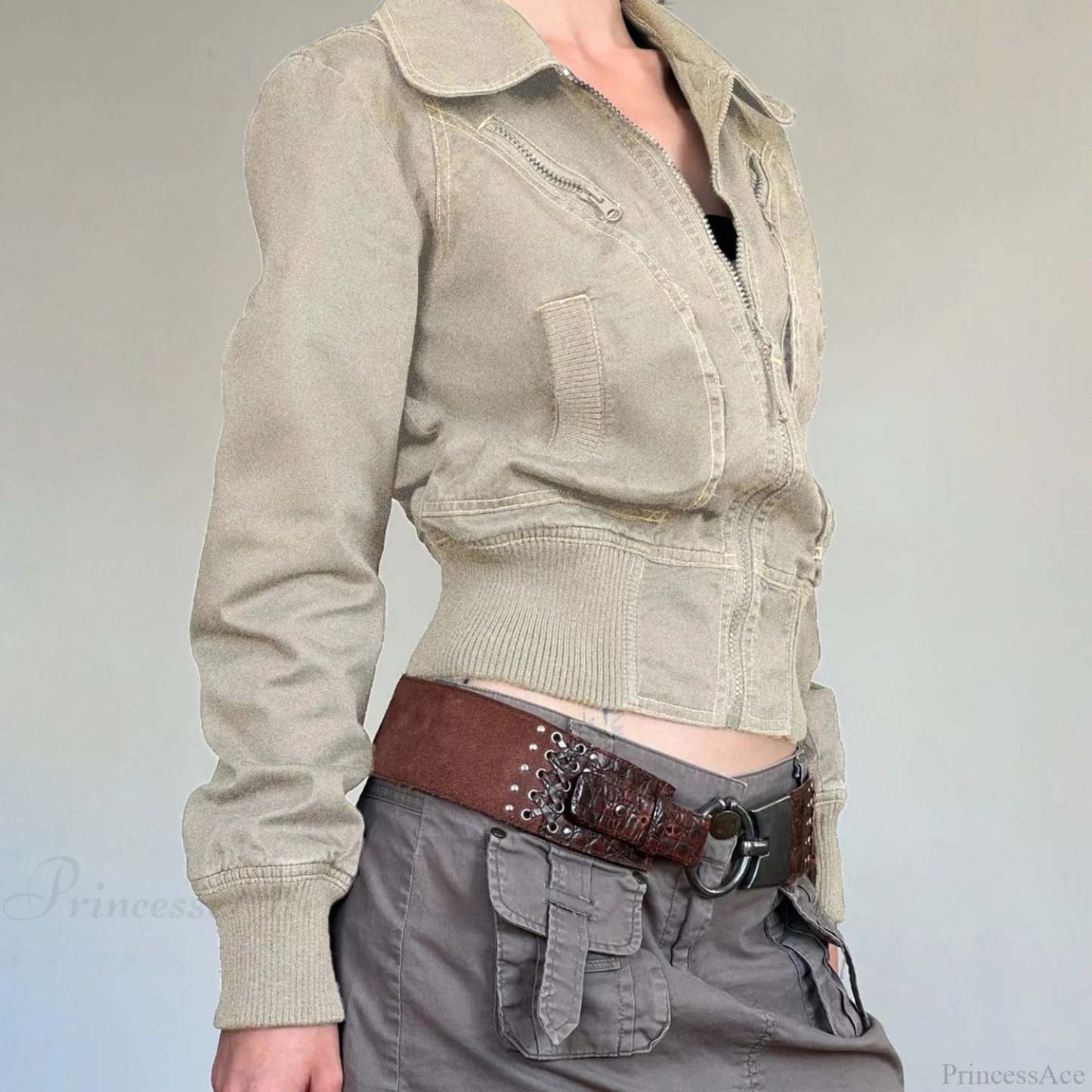 Vintage Utility Zip Slim Fit Pocket Jacket