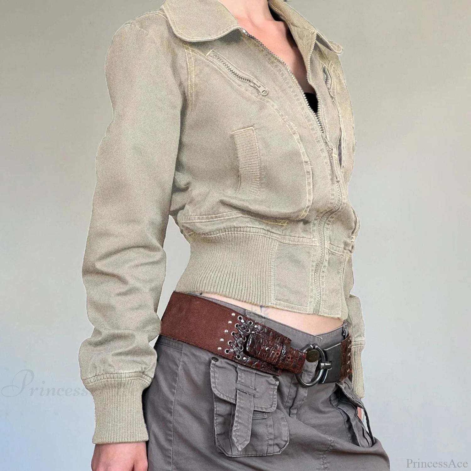 Vintage Utility Zip Slim Fit Pocket Jacket