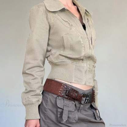 Vintage Utility Zip Slim Fit Pocket Jacket