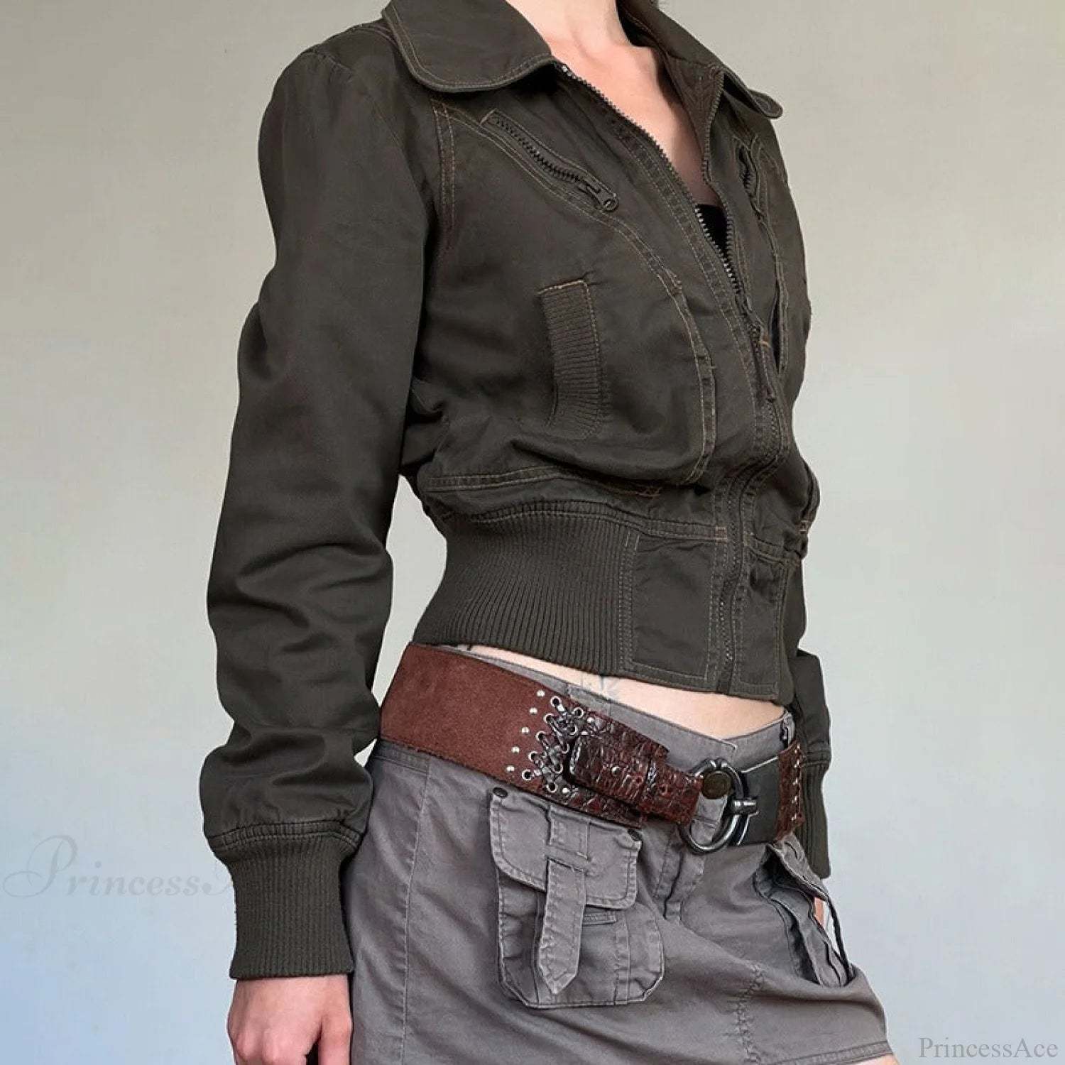 Vintage Utility Zip Slim Fit Pocket Jacket